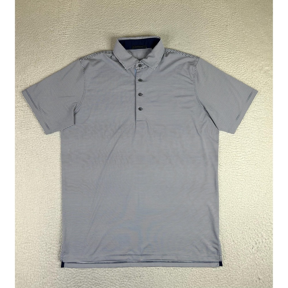 Greyson Polo Shirt Mens Large Blue Stripe Golf Performance Lightweight Knit